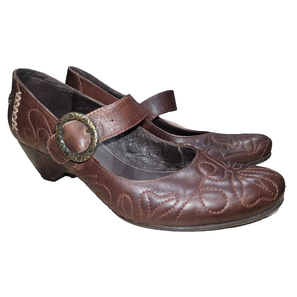 Pikolinos Olmo Brown Leather Mary Jane Heels Size 37EU/6.5-7US